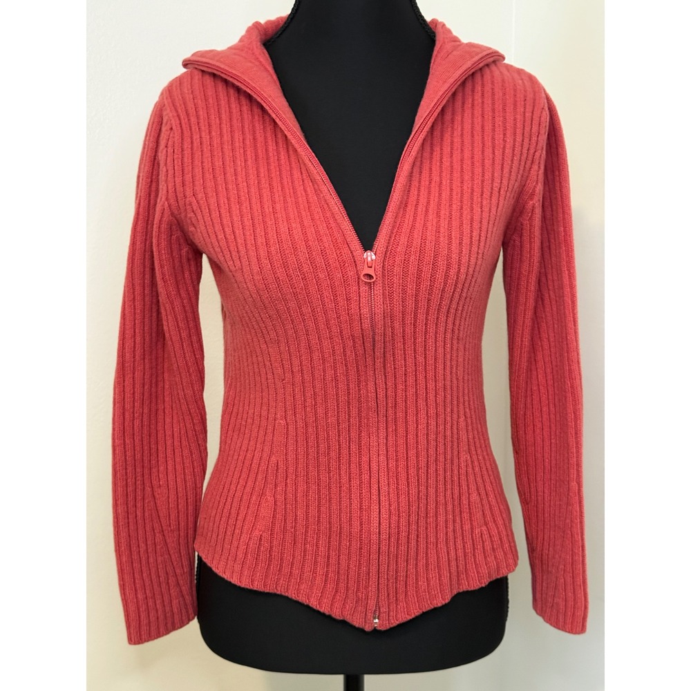 WILLS SPORT Ribbed Coral Pink‎ Full Zip Sweater Women Size S Lambswool